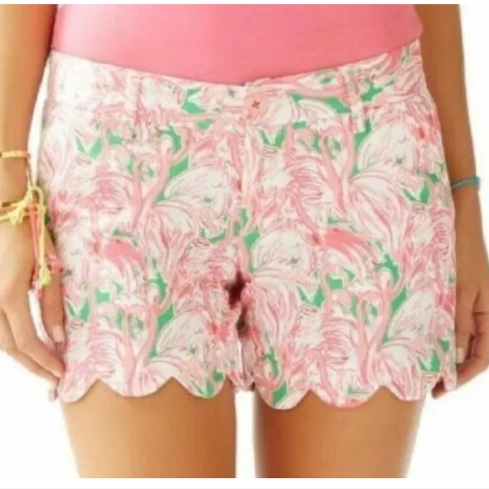 New Lily Pulitzer The Butter Cup Shorts Green Pink Colony Scalloped Hem Sz 00